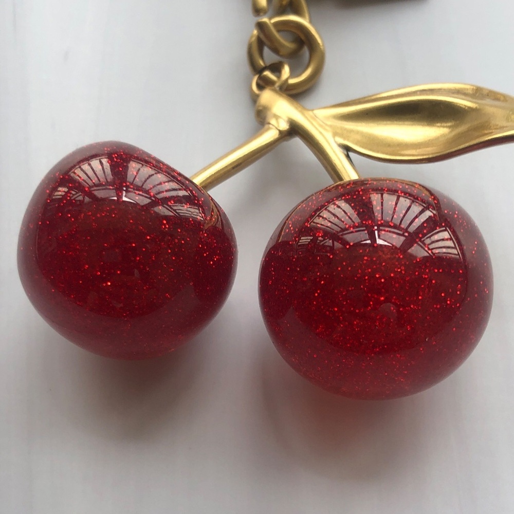 Coach Gold-Tone Cherry Keychain with Red Glitter Cherries - Picture 3 of 4